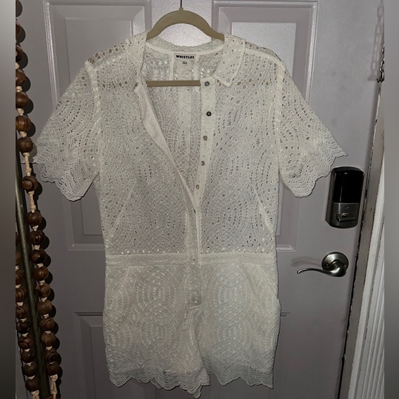 Whistles White Short Sleeve Alisa Placement Lace romper Size 8 - Picture 2 of 11